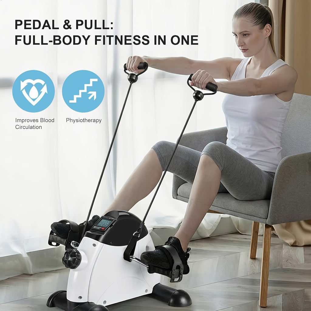 Portable Elliptical Trainer Mini Exercise Bike Under Desk Pedal Exerciser LCD Display 8 Resistance Levels Silent 350lb Capacity Arm Leg Training for Home Office Seniors