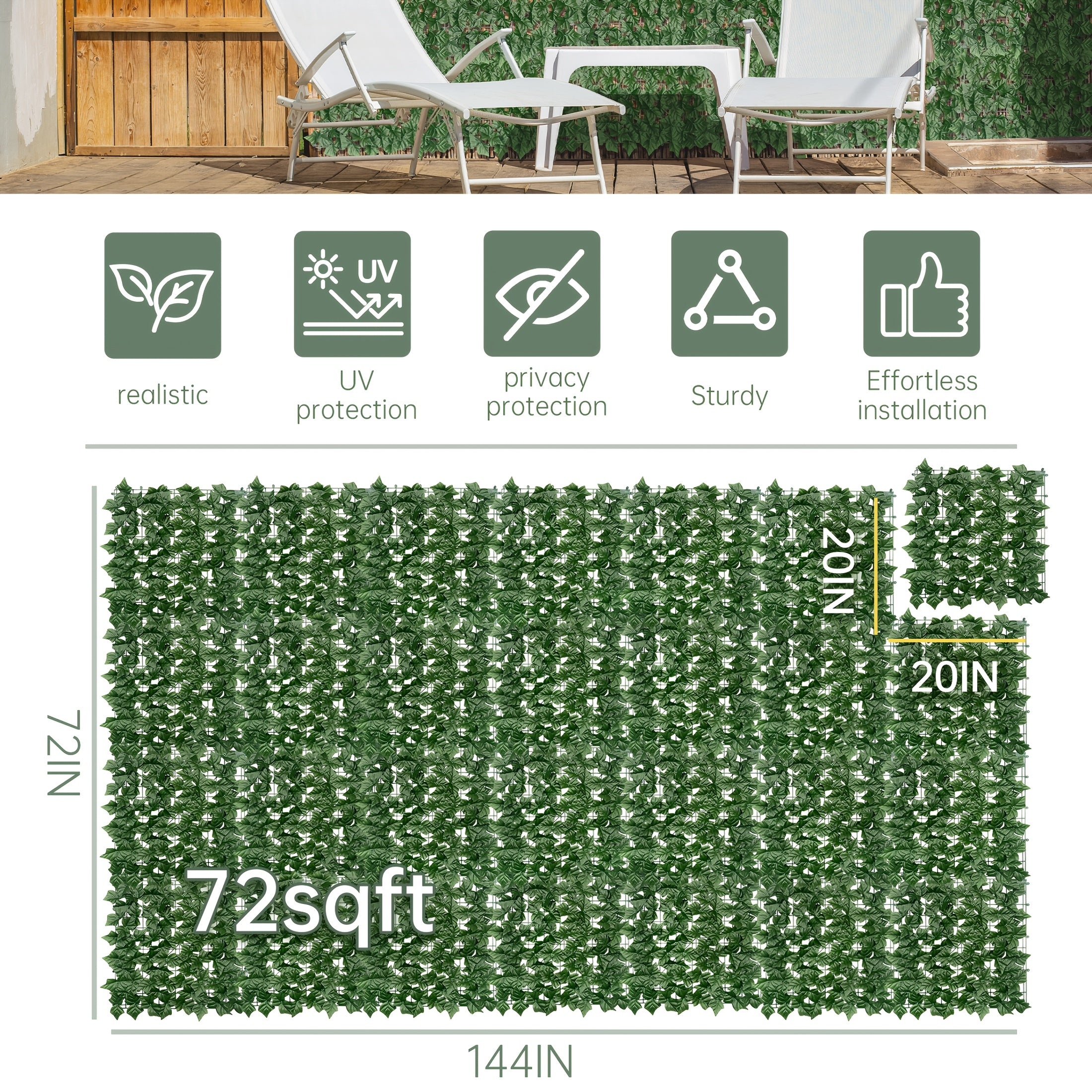 Artificial Ivy Privacy Fence Screen ¨C UV-Resistant Faux Ivy Hedge Panel for Outdoor Patio, Garden, Balcony & Fence Cover | Realistic Greenery Wall Decor | Multiple Sizes Available