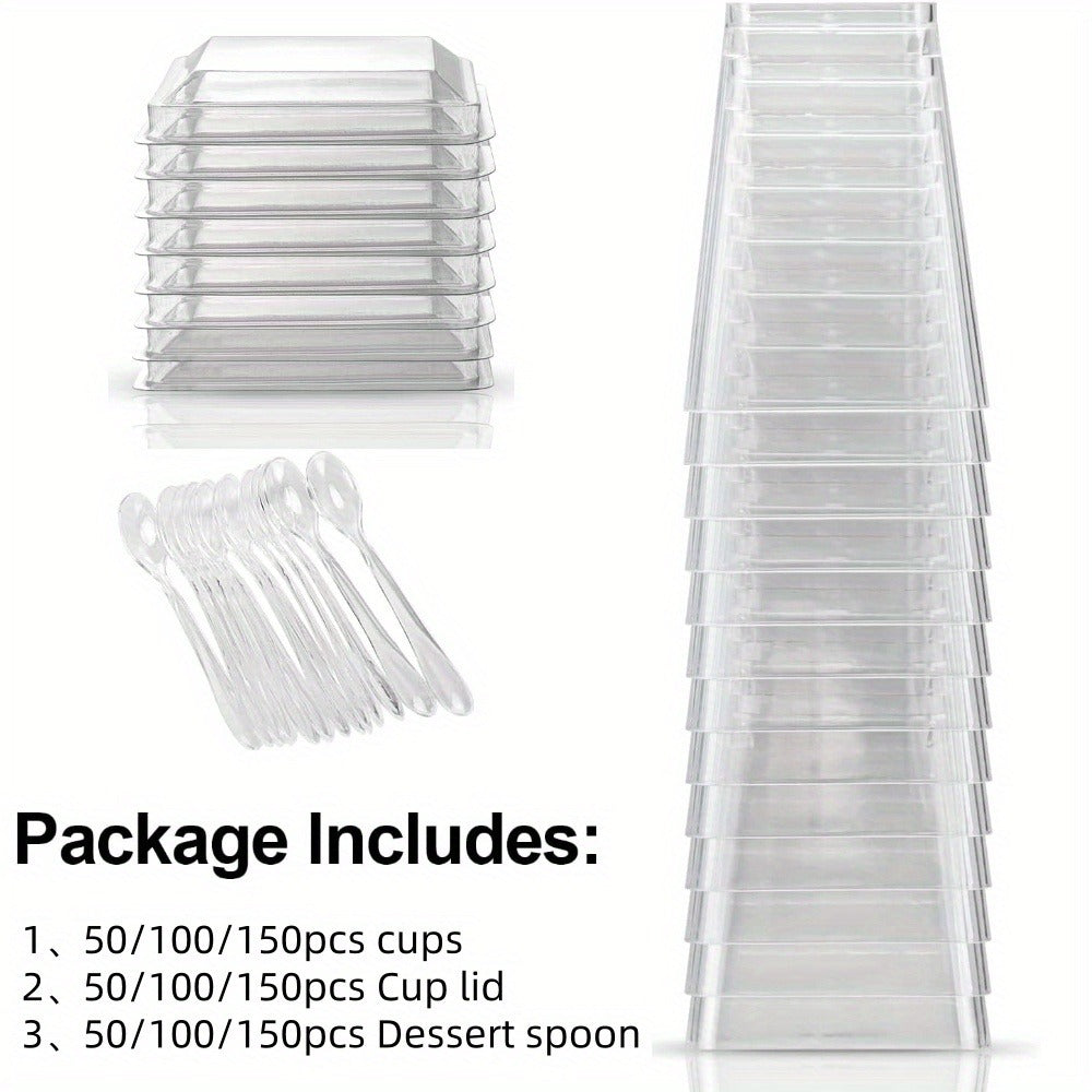 Disposable Dessert Cups with Lids & Spoons, 5oz Plastic Pudding Cups Set ¡ª 50/100/150/200 Pack Mini Clear Cups for Parties, Weddings, Picnics, Camping & Family Gatherings