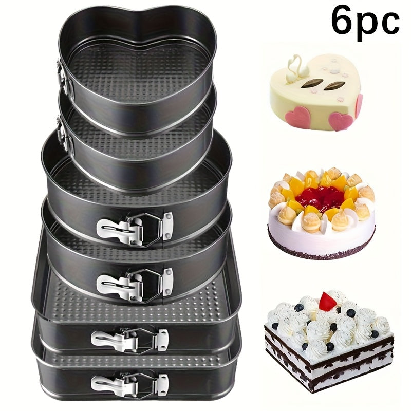 Removable Bottom Cake Pan Set, Nonstick Carbon Steel Round & Heart Shaped Springform Baking Pans, Easy Release Cake Molds for Cheesecake Mousse Layer Cake, 3-Piece or 6-Piece, Black