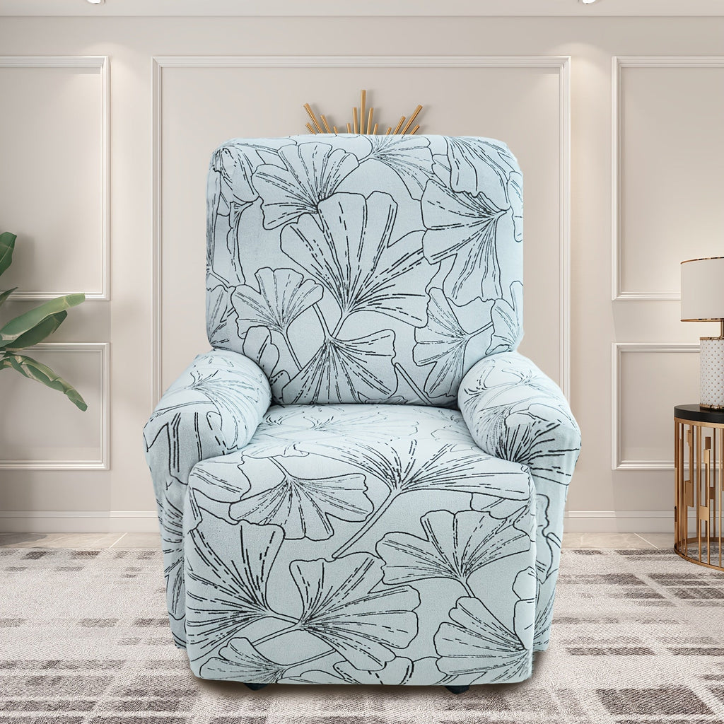 Recliner Slipcover 4pcs Extra Large with Pocket - Spandex Stretch Four Seasons Furniture Protector | Botanical Geometric Prints | Living Room Home Decor Sofa Chair Cover