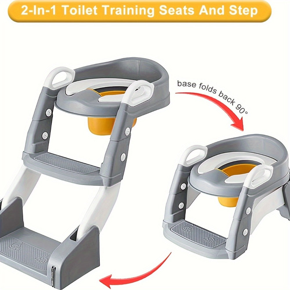Potty Training Seat with Step Ladder 2-in-1 Toddler Toilet Seat & Stool - Foldable Kids Potty Chair with Splash Guard, Anti-Slip Pads & Handles for Boys Girls