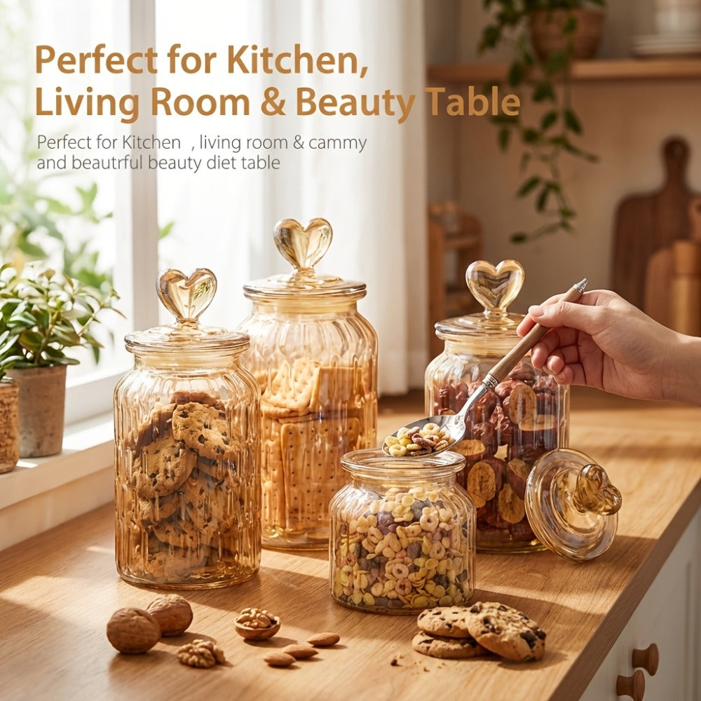 Airtight Glass Food Storage Jars with Clamp Lids 4-Set | 21.98oz & 47.34oz Clear Kitchen Canisters for Sugar, Flour, Coffee, Spices, Cereal & Grains