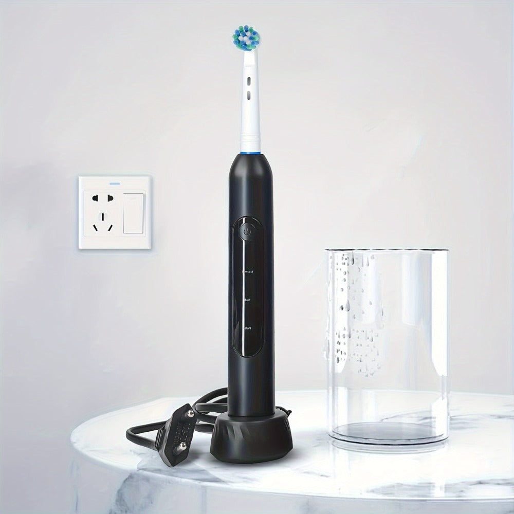 Rotating Electric Toothbrush with 8 Replacement Heads ¨C Wireless Induction Charging, 3 Cleaning Modes, IPX7 Waterproof, Oral Care Gift for Family, Friends & Parents ¨C Blue, Purple, Black