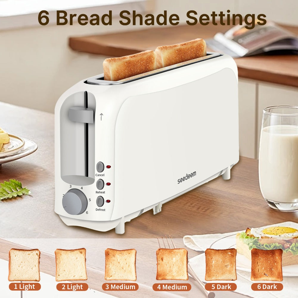 2-Slice Toaster ¨C 6 Shade Settings, Cancel, Reheat & Defrost Functions, Removable Crumb Tray, 750W Compact Design for Bread, Waffles & Bagels, Available in Red, White, Black, Yellow, Pink & Blue