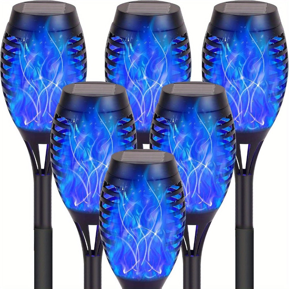 Solar Torch Lights Flickering Flame Outdoor ¨C Auto On/Off Dancing Flame Solar Garden Lights IP54 Waterproof | Landscape Pathway Torch for Garden, Yard, Patio & Christmas Decoration | 6/8/12pcs Blue