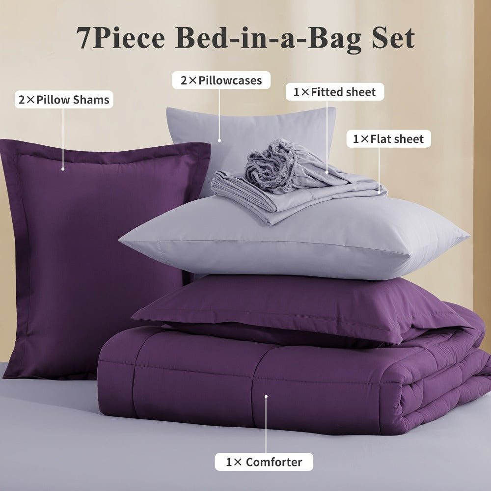 7 Piece Comforter Set Luxury Soft Fluffy Bedding All Season Bed in a Bag with Comforter Fitted Sheet Flat Sheet Pillowcases Hypoallergenic Breathable Easy Care Queen King Twin XL Full