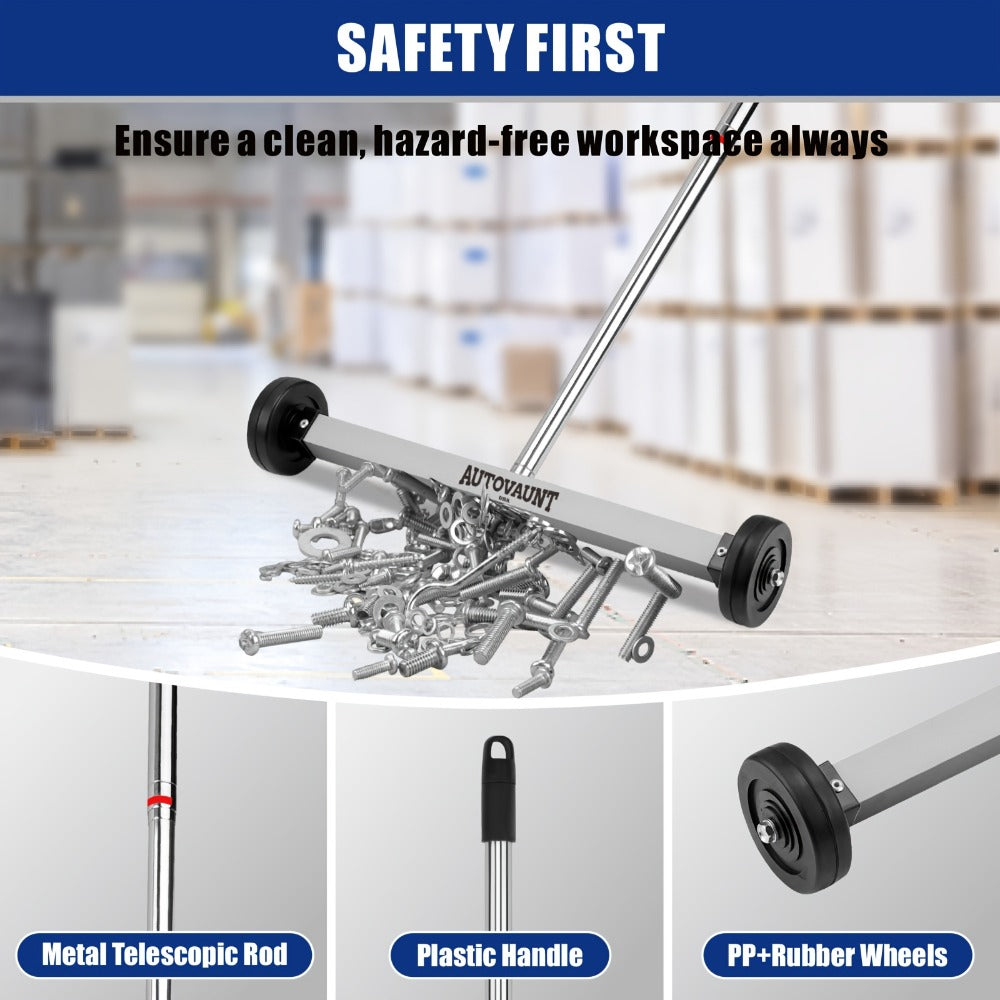 Rolling Magnetic Sweeper 17-Inch with Wheels ¨C Heavy Duty 8.8lb Capacity Telescoping Adjustable Handle 15¨C38 Inch Picks Up Screws Nails Nuts for Garage Workshop Construction