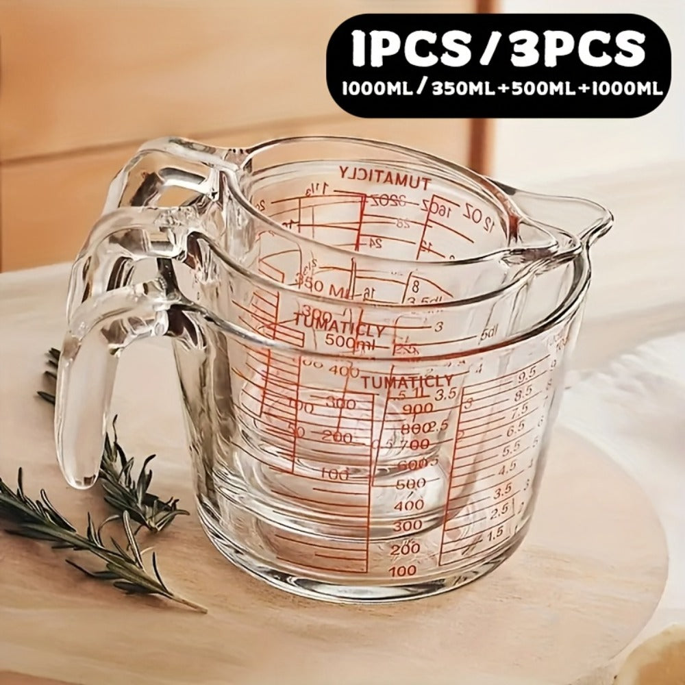 Glass Measuring Cups Set 1/3pcs Tempered Glass 11.83oz 16.91oz 33.81oz Transparent with Handle Dishwasher Microwave Freezer Oven Safe