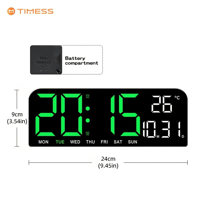 Large Digital LED Wall Clock Dual Alarm Clock with Temperature Date Display Brightness Adjustment 12/24H USB Powered for Living Room Bedroom Office Back to School Gift