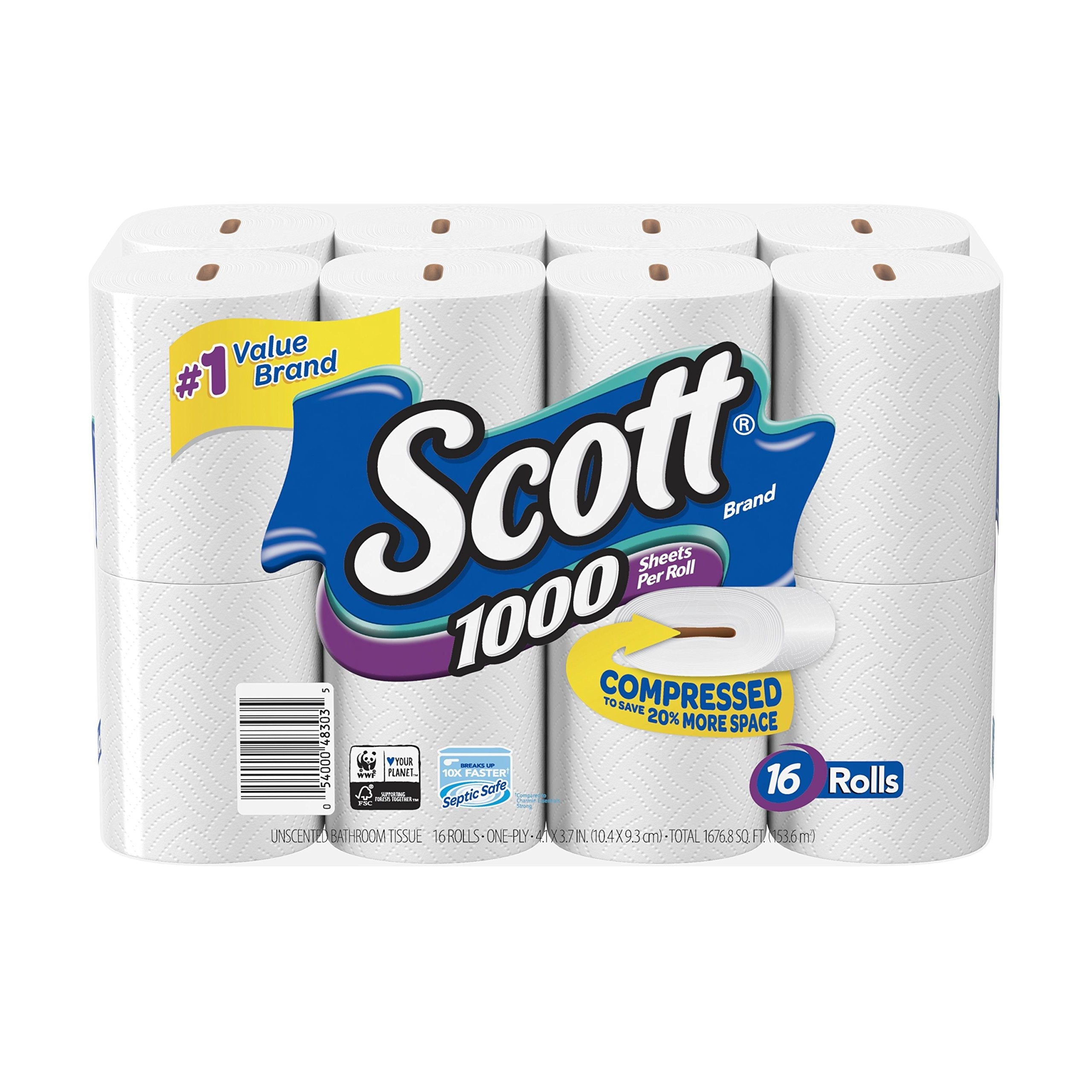 Toilet Paper 1000 Sheets Per Roll 18 Rolls - 1-Ply Bath Tissue Bulk Pack with Clog-Free Technology Long Lasting Rolls Dissolves Fast - Septic Safe Bathroom Tissue for Home Office RV