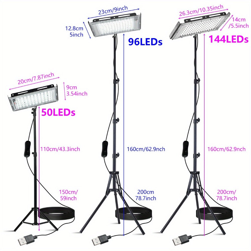 LED Work Light USB Powered 6000K Super Bright ¨C Adjustable Height & Angle Bracket Lamp for Construction Site, Workshop, Office, Barn & Market ¨C 50, 96 or 144 LEDs DC 5V Portable Job Site Light