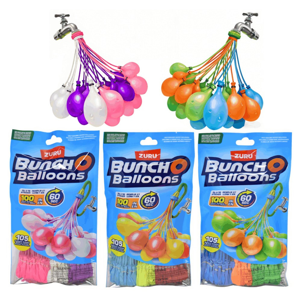 Rapid-Fill Self-Sealing Water Balloons 105+ 205+ Bulk Pack Outdoor Summer Fun Kids Adults Party Tropical Colors Fast Fill Balloon Fight Set ZURU Bunch O Balloons Compatible