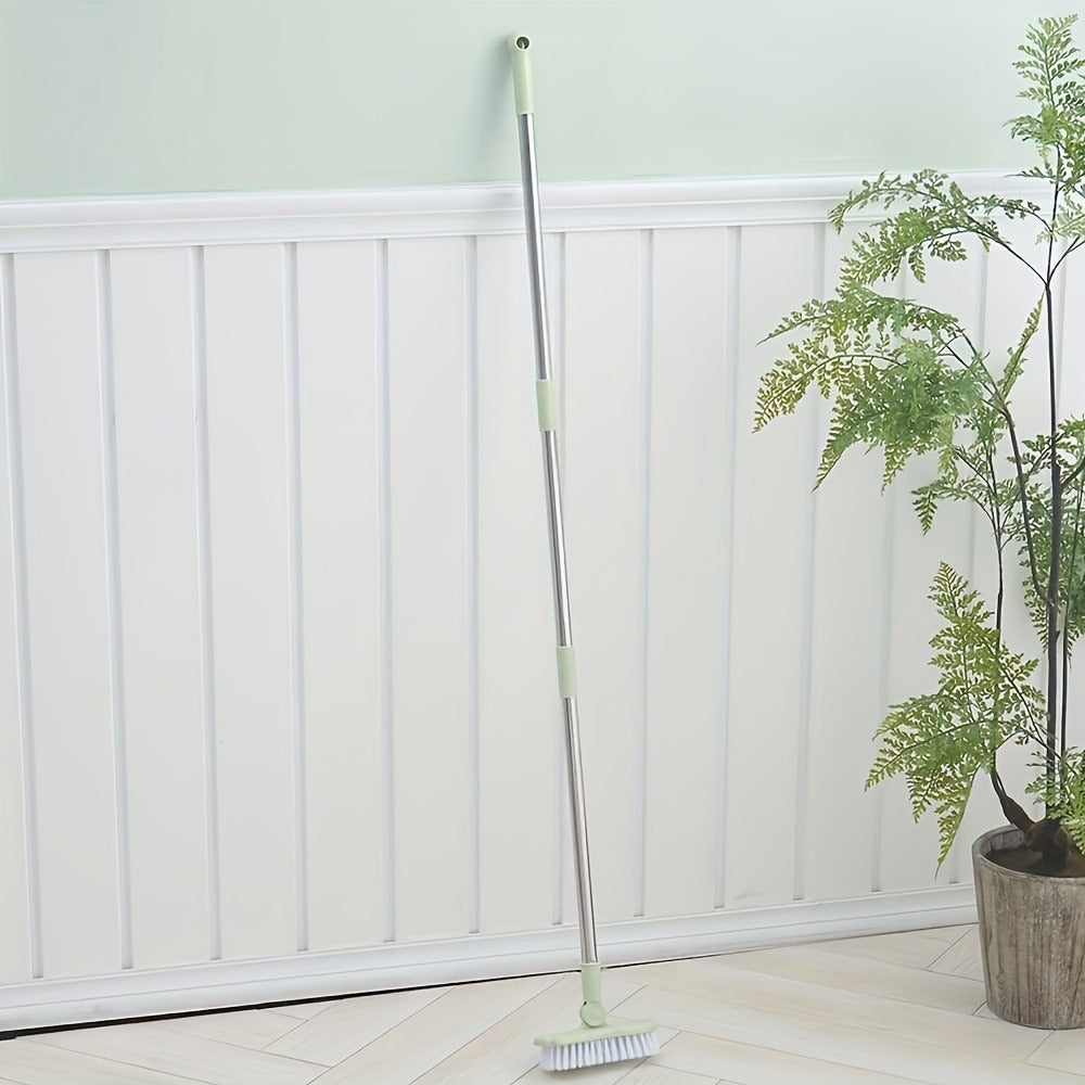 Long Handle Floor Brush with Rotating Head ¨C Bathroom Tile Scrubber, Adjustable Rod, Kitchen & Bathtub Cleaning Brush, 120cm/47in, Green