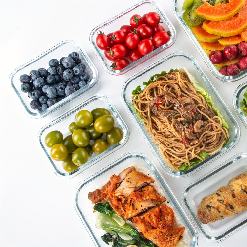 Glass Meal Prep Containers 16 Piece Set (8 Lids + 8 Containers) - Borosilicate Glass Food Storage with Leak Proof Lids, Oven Microwave Dishwasher Freezer Safe, BPA Free, Multiple Sizes