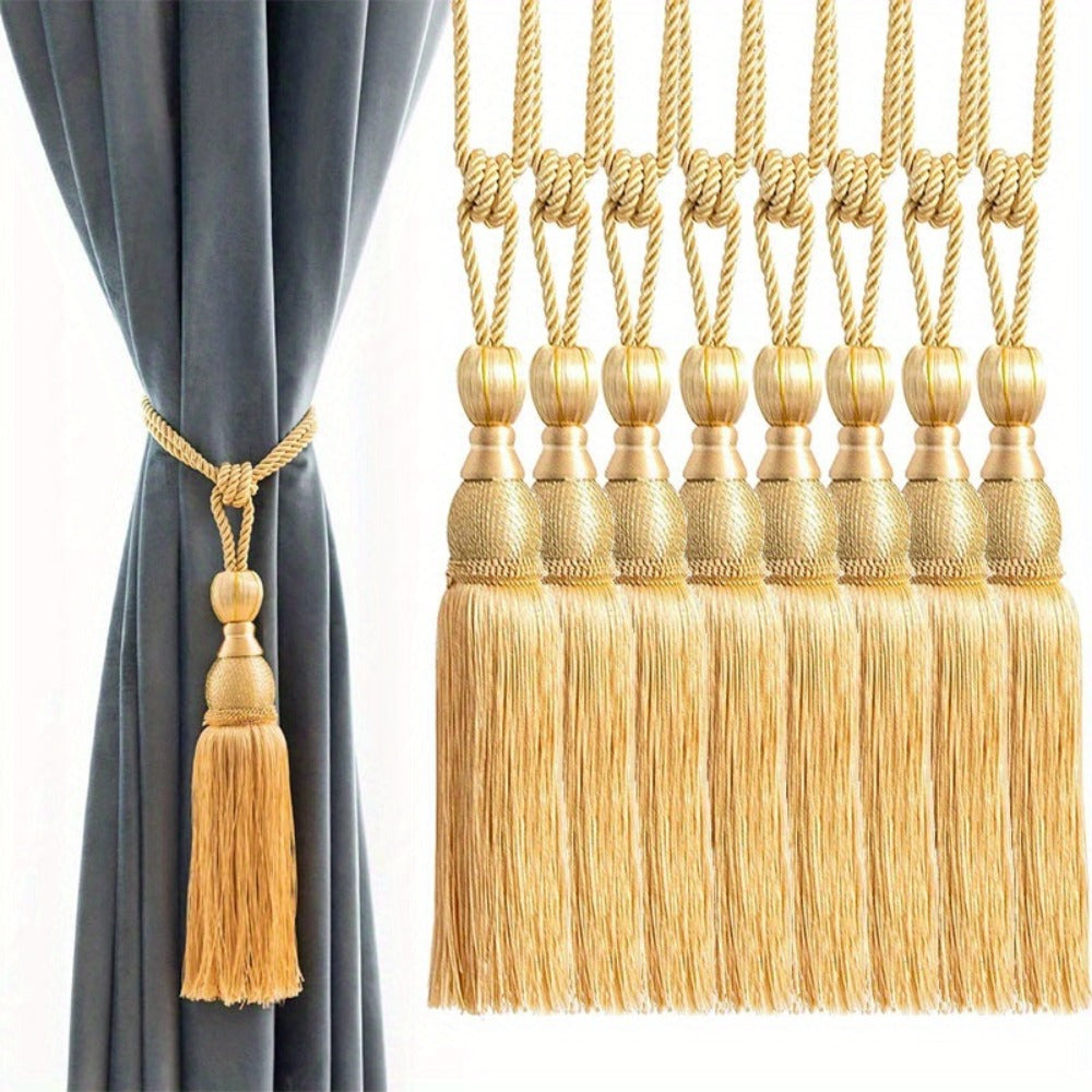 Curtain Tiebacks with Tassels Hand Woven Rope Curtain Tie Backs with Golden Accents 4/8pcs Home Decor