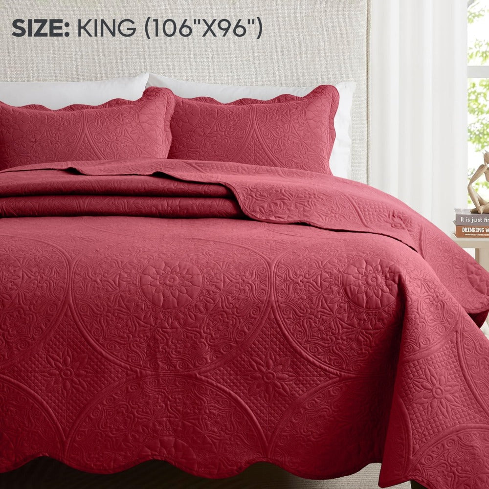 Quilted Bedspread Set 3 Piece ¨C Soft Floral Coverlet with Pillow Shams, Lightweight Breathable Quilt for Bedroom & Guest Room, All Season Bed Cover