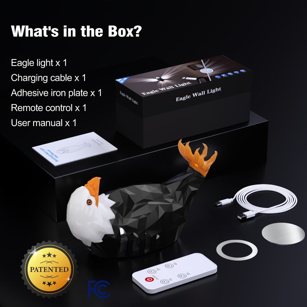 Eagle LED Wall Lamp ¨C Colorful Ambient Night Light with Motion Sensor, Rechargeable Battery, Remote Control & Magnetic Wall Mount for Bedroom Living Room Corridor Hallway Decor (Black)