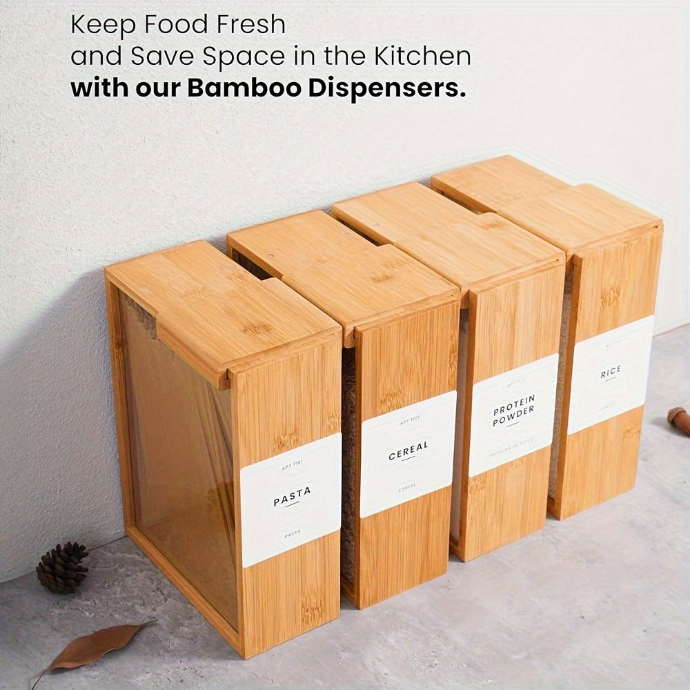 Bamboo Food Storage Containers 2-Pack ¨C 101oz Rectangular Wooden Kitchen Storage Boxes with Sliding Lids for Rice, Beans, Pasta, Cereals & Dry Goods ¨C Housewarming Gift