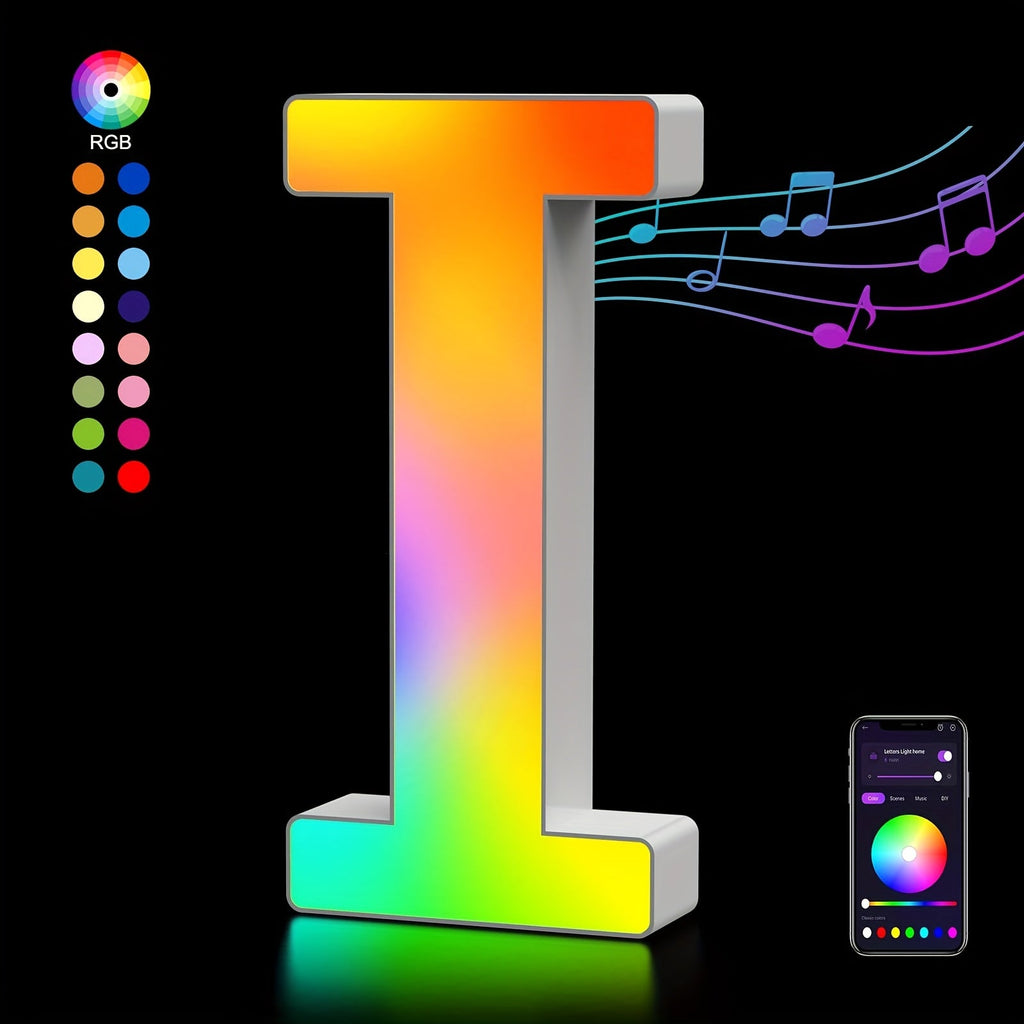 LED Letter Lights Music Sync - Colorful Flashing Marquee Alphabet Lights for Room Decor, Party, Bedroom, Festival & Camping, Numbers 0-9 & A-Z & Symbols Available, Night Light Wall Decoration