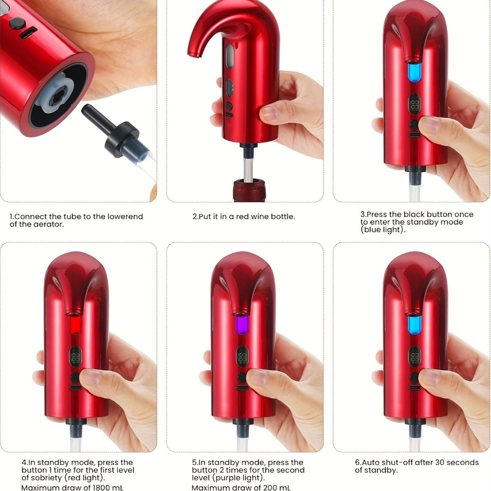 Electric Wine Aerator Decanter Dispenser Set 3-in-1, USB Rechargeable Automatic Wine Pourer with Wine Opener & Stopper, Gift for Wine Lovers