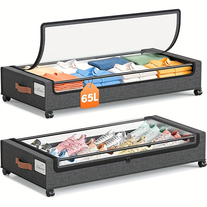 Under Bed Storage Box with Wheels 2 Pack ¨C Sliding Drawer Organizer for Clothes, Shoes, Blankets, Books & Bedding