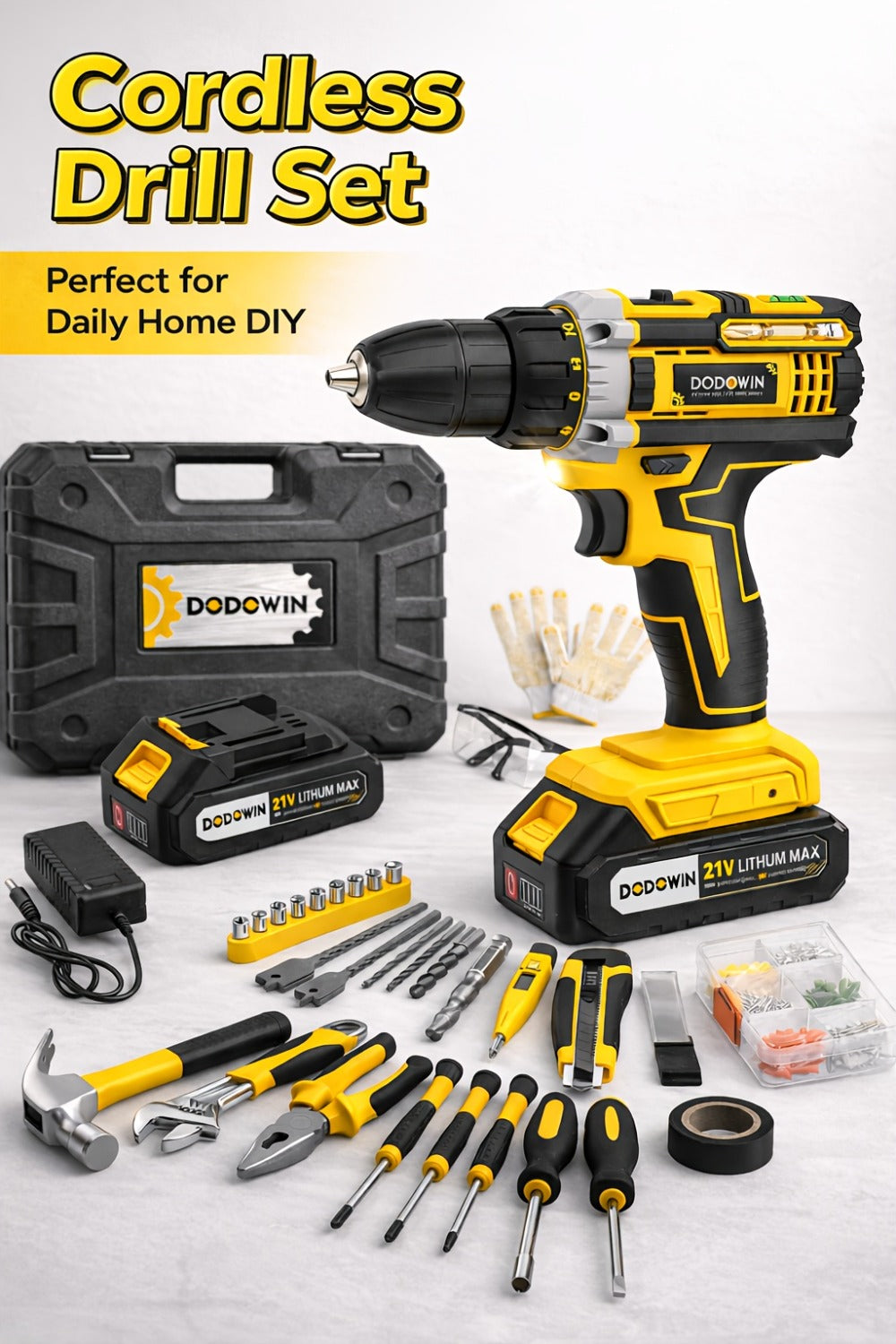 Cordless Impact Drill Set 12V / 21V Electric Drill Kit ¨C 45Nm Torque, 2-Speed, Keyless Chuck, LED Light, Battery & Charger Included, Up to 115pcs Accessories for Home Repair, DIY & Construction
