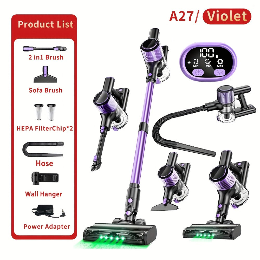 Cordless Stick Vacuum Cleaner 45KPA 8-in-1 Lightweight with Anti-Tangle Brush Green Light Detection for Carpet Pet Hair Hardwood Tile Floor