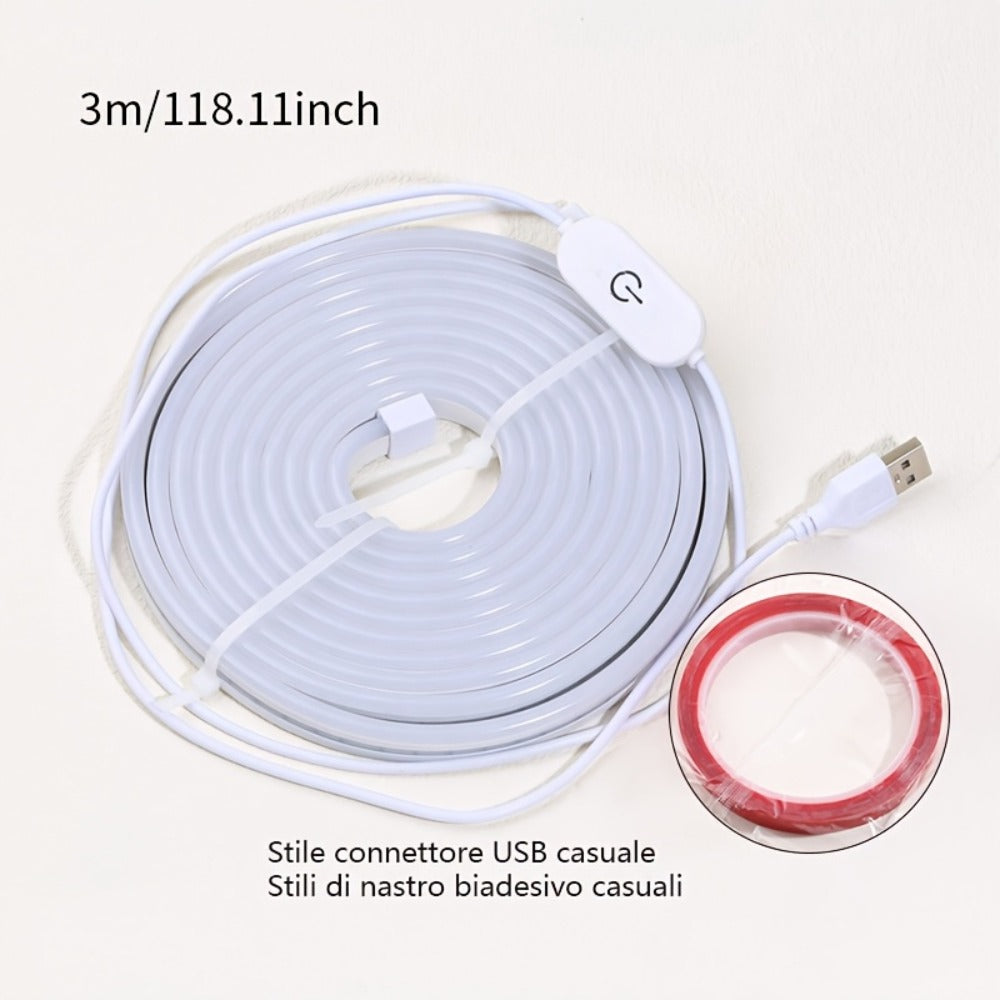 LED Neon Light Strip Touch Dimmer USB Flexible Ambient Glow Strip Lights for Vanity Mirror Bathroom Mirror Live Streaming Fill Light Bedroom Decor White Warm White 118in 196in 2pcs
