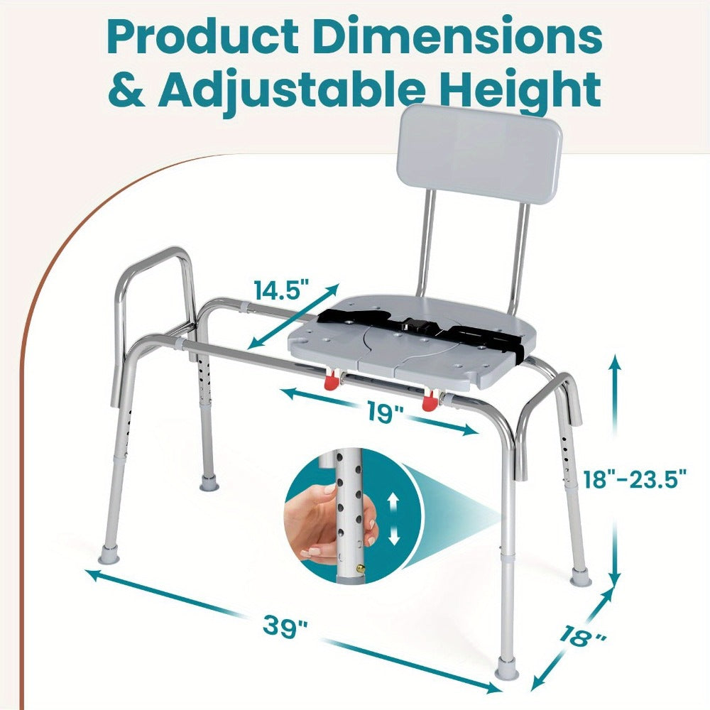 Shower Chair for Elderly Heavy Duty 400 lbs Transfer Bench with Safety Belt Non-Slip Adjustable Height Tool-Free Assembly Bath Seat for Disabled Recovery Seniors 39 Inch Extra Long Shower Bench Bathtub Transfer Chair