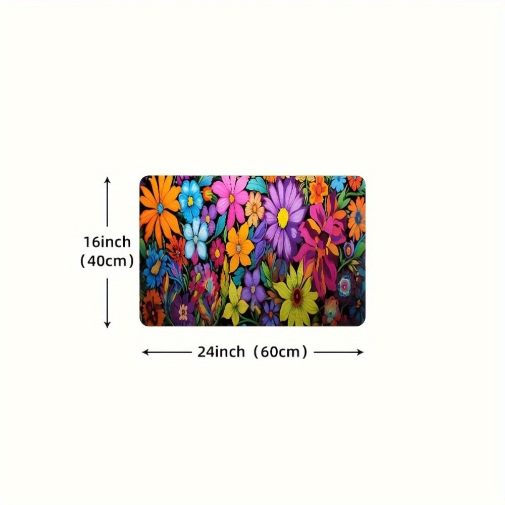 Kitchen Mat Floral Design ¨C Soft Non-Slip Rectangular Rug, Machine Washable 100% Polyester Floor Mat for Kitchen, Bathroom, Laundry Room, Living Room & Bedroom