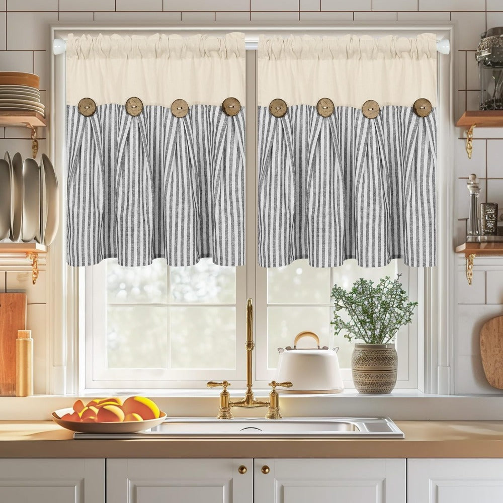 Bohemian Striped Patchwork Curtains, Semi-Sheer Rod Pocket Window Curtains for Bedroom Living Room Kitchen Cafe, Country Cottage Style, 1 or 2 Panels, Multiple Colors & Sizes