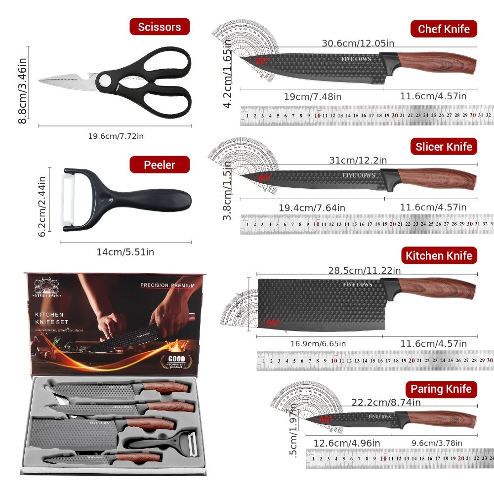 Kitchen Knife Set 6 & 7-Piece High-Carbon Stainless Steel with Ergonomic Wooden Handles ¨C Ultra-Sharp Chef's Knife, Peeler & Scissors