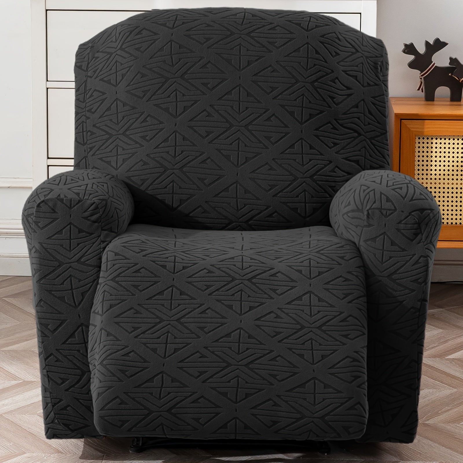 Stretch Recliner Chair Cover 4-Piece Slipcover Non-Slip Elastic Recliner Protector Polar Fleece Jacquard Fabric Pet Scratch Proof Easy Install for Lazy Boy Recliner