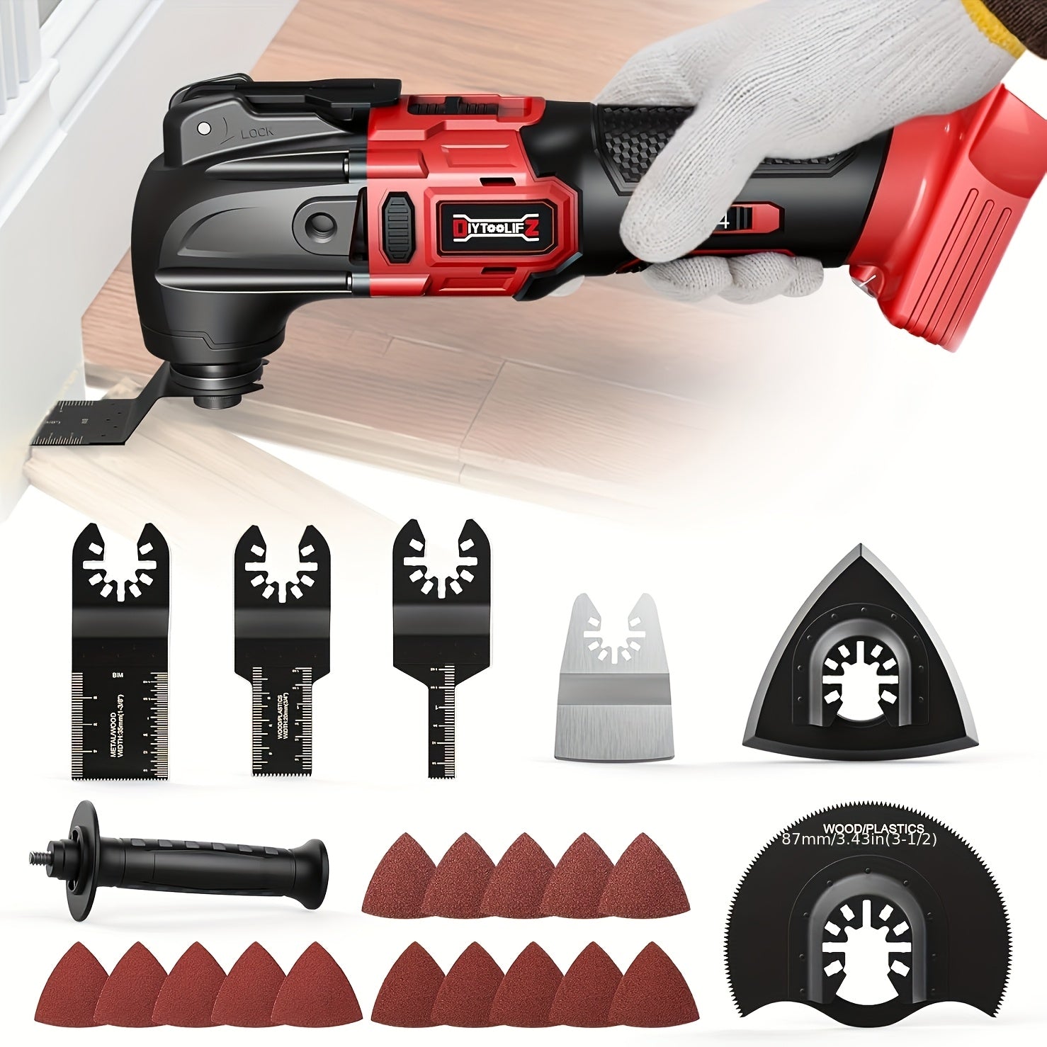 Oscillating Multi Tool Brushless Cordless Compatible with DeWalt 20V / 18V Battery ¨C 21000 OPM Variable Speed, 4.5¡ã Oscillating Angle, Anti-Vibration, Wood Cutting Blades & Sanding Pads (Battery Not Included)