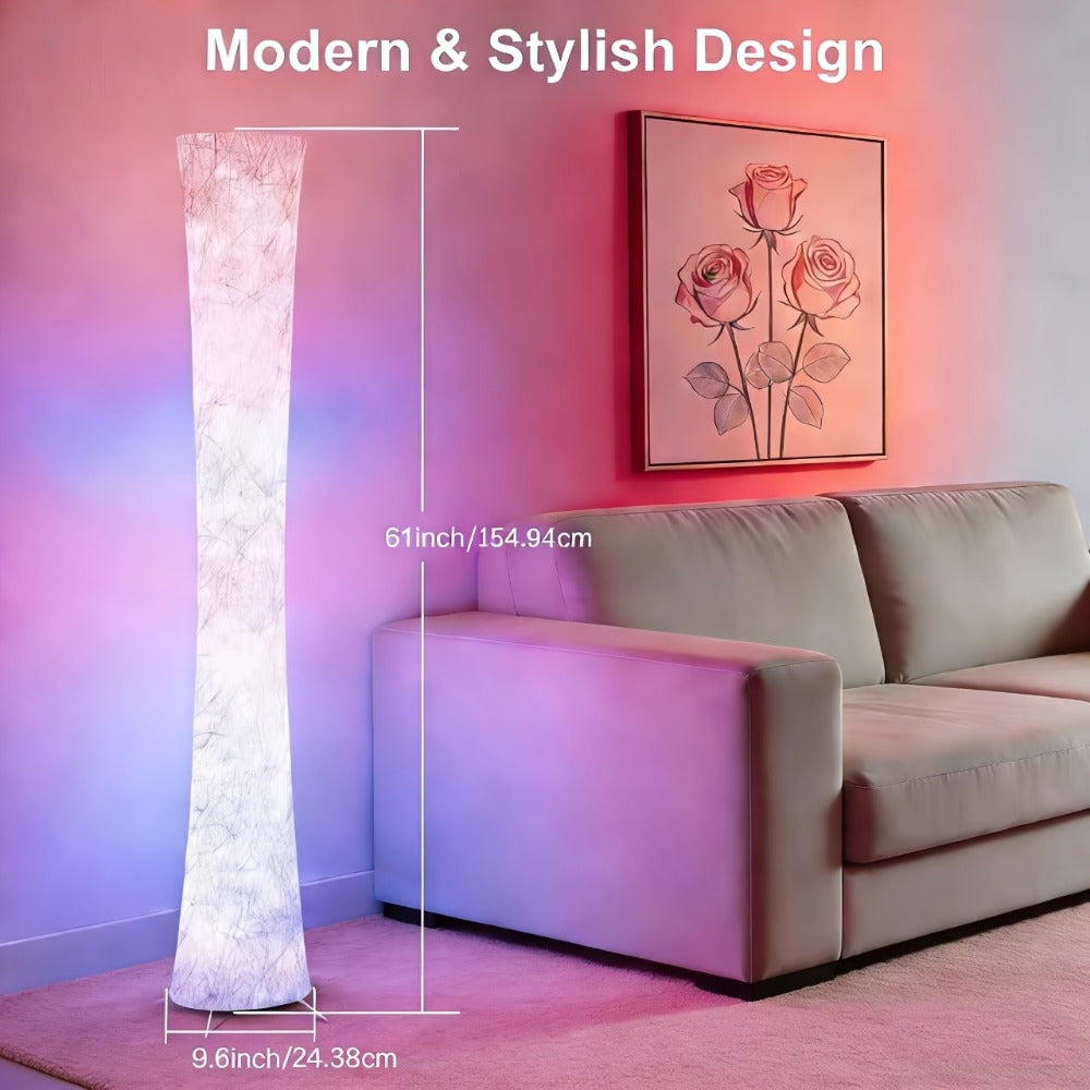 Smart RGB LED Floor Lamp Music Sync Dimmable Color Changing App Remote Control White Fabric Shade for Living Room Bedroom Office Decor