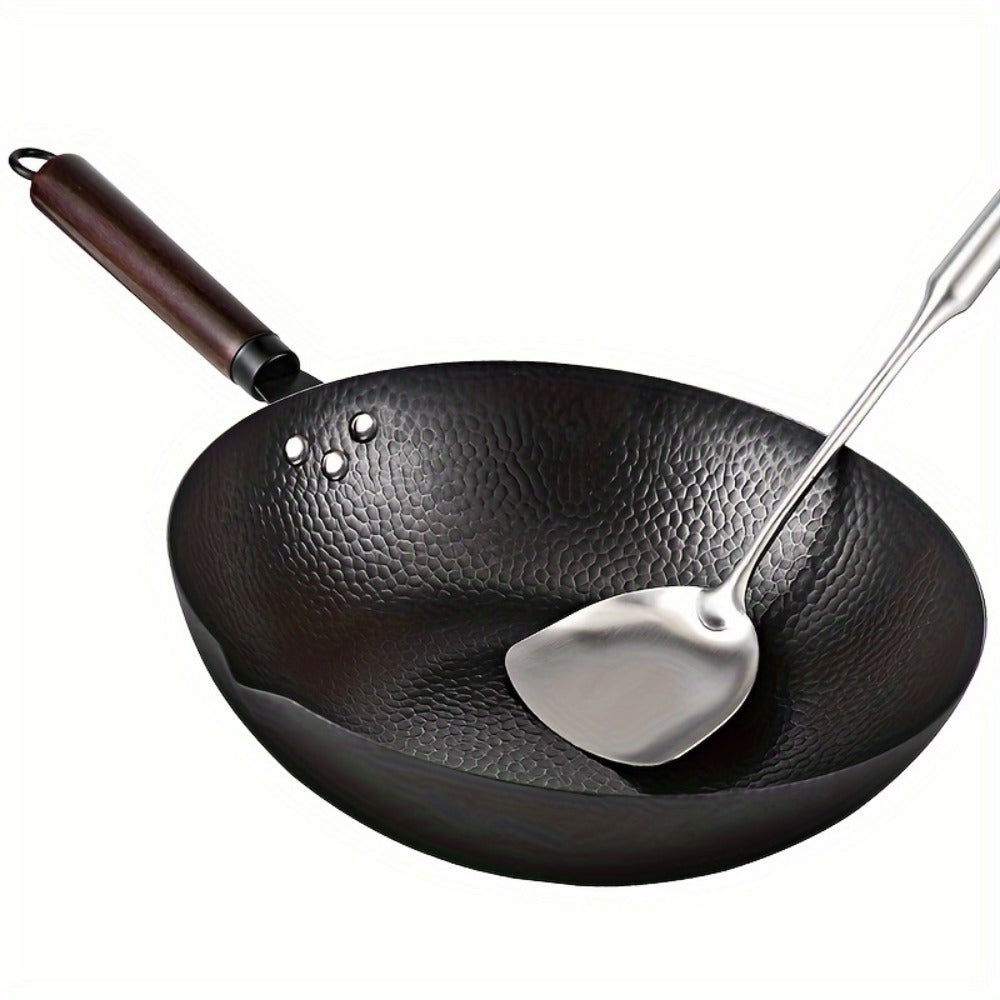 Carbon Steel Wok Pan 12.6 Inch with Lid & 10 Accessories ¨C Uncoated Chinese Stir Fry Wok, Flat Bottom for Electric Induction Gas Stoves, 11-Piece Cookware Set