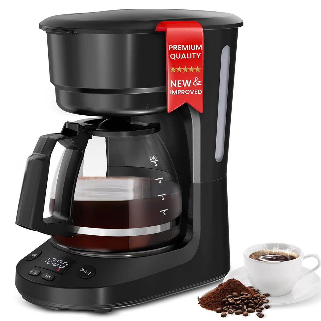 Programmable Coffee Maker 5-Cup & K-Cup Compatible 24-Hour Timer Keep Warm Drip-Free Washable Filter Stainless Steel Home Office Brew Station
