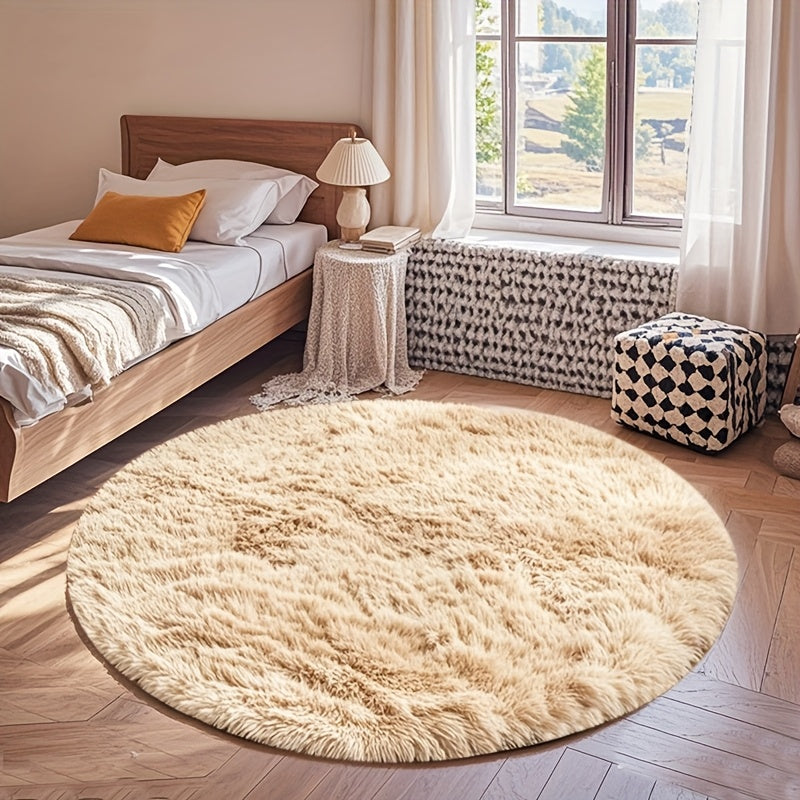 Round Faux Fur Area Rug - Soft Plush Circle Carpet for Living Room Bedroom, Machine Washable, Multiple Colors & Sizes