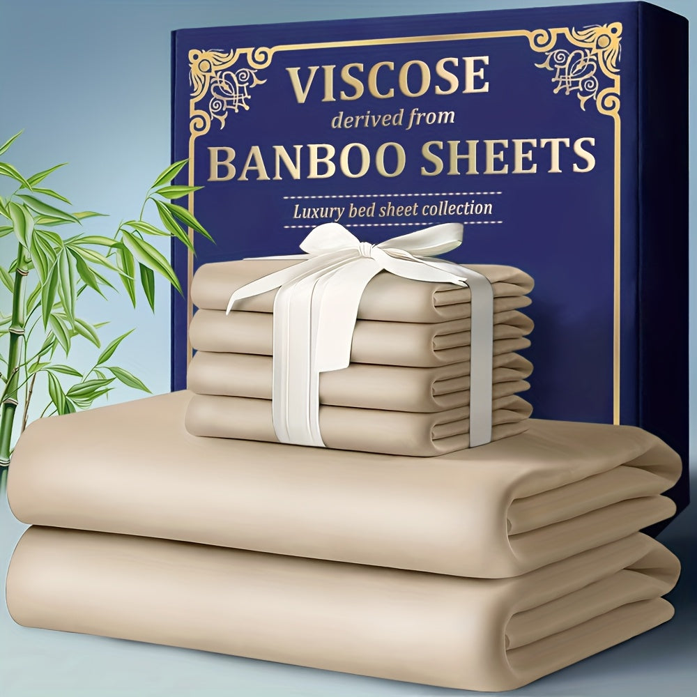 Bamboo Cooling Fitted Sheet Set 2300TC Deep Pocket All Season Bed Sheets | Ultra Soft Breathable Shrink-Resistant Flat Sheet Pillowcases Multiple Colors