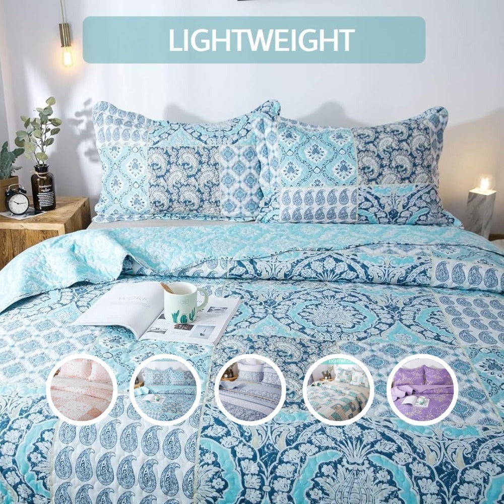 Floral Quilt Set Lightweight Bedspread Coverlet 2 or 3-Piece, All Season Hypoallergenic Breathable Paisley Patchwork Print Quilt for Bedroom Guest Room Dorm RV Cabin, Twin Queen King, Shabby Chic
