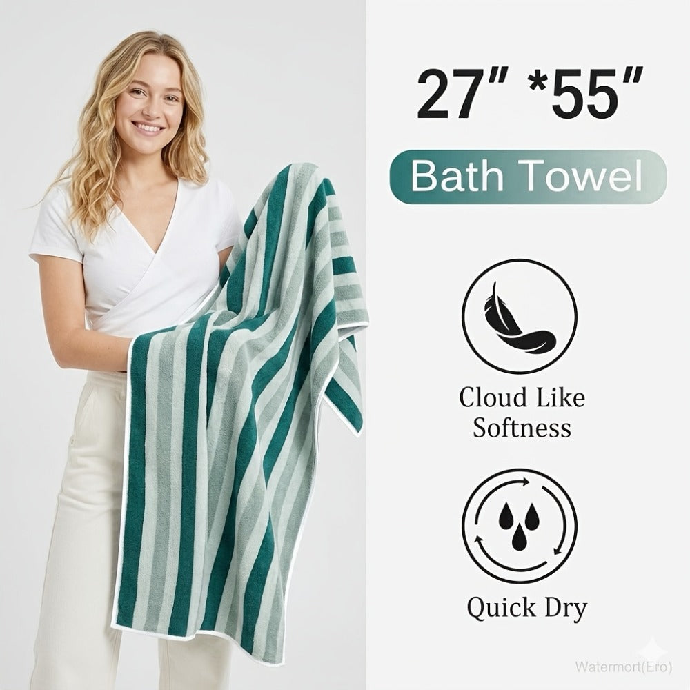 Microfiber Bath Towel Set No Hair Loss - Ultra Soft Highly Absorbent Quick Dry Two-Color Striped | 1 or 4 Pack | 27x55in | Slate Gray Berry Red Pine Green Multi | Beach Spa Gym Home Bathroom