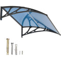 Polycarbonate Window Awning Door Canopy - UV Rain Snow Sun Protection Overhang for Doorways, Patio & Windows, Multiple Sizes, Black/Gray Bracket with Blue/Clear/Brown Board