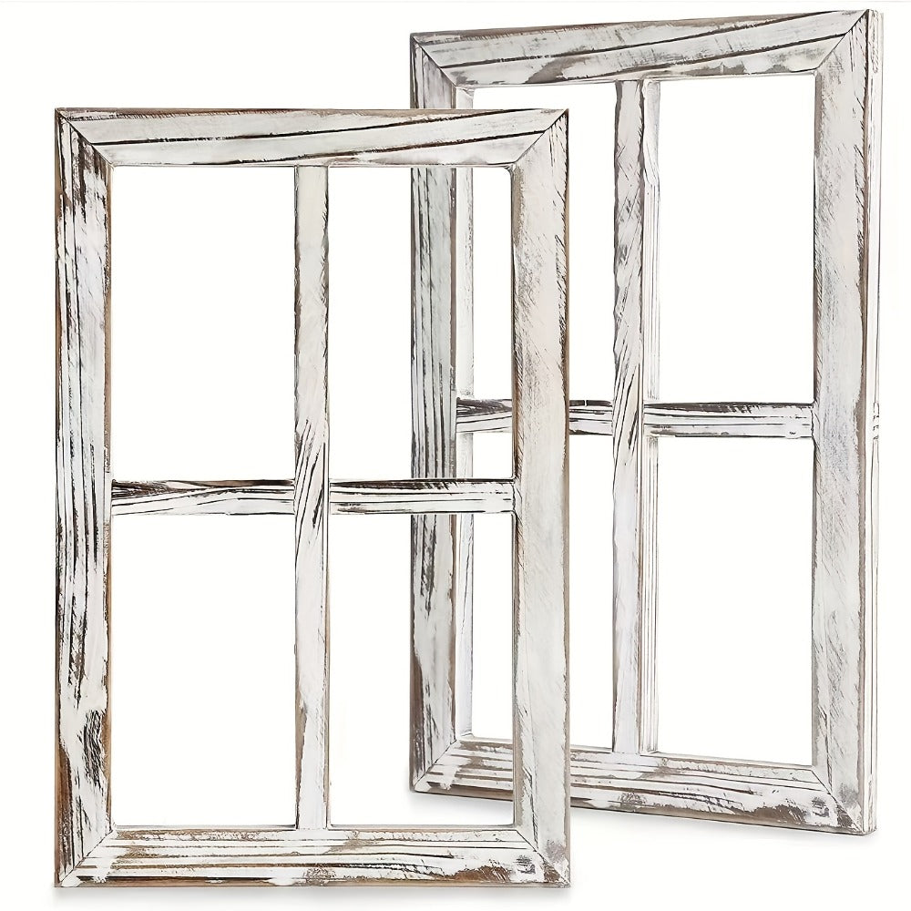 Vintage Wooden Window Frame Wall Decor 2pcs ¨C Rustic Farmhouse Wall Art, Distressed Wood Blind Frame No Glass for Home, Bedroom, Office & Wedding Decoration