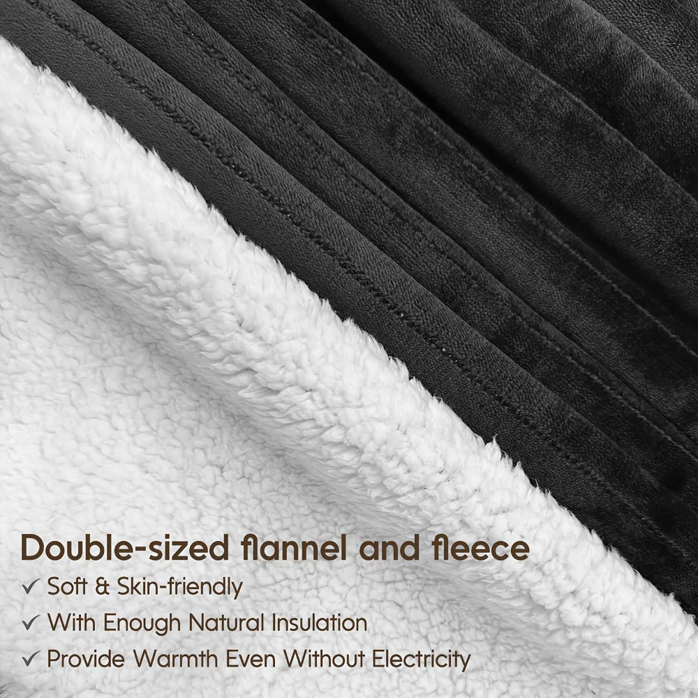 Electric Heated Blanket Flannel Sherpa - 6 Heat Settings, 10-Hour Auto Shutoff, Quick Heating, Machine Washable, ETL & FCC Certified, Twin Full Queen, Winter Comfort for Home Bed Couch Office
