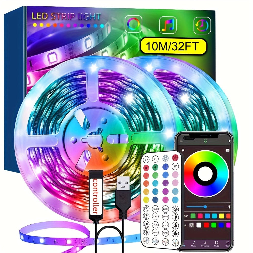 Smart RGB LED Strip Lights 10M 32FT Remote Control Color Changing Atmosphere Lights for Bedroom Room Party Halloween Christmas Wedding Home Decor