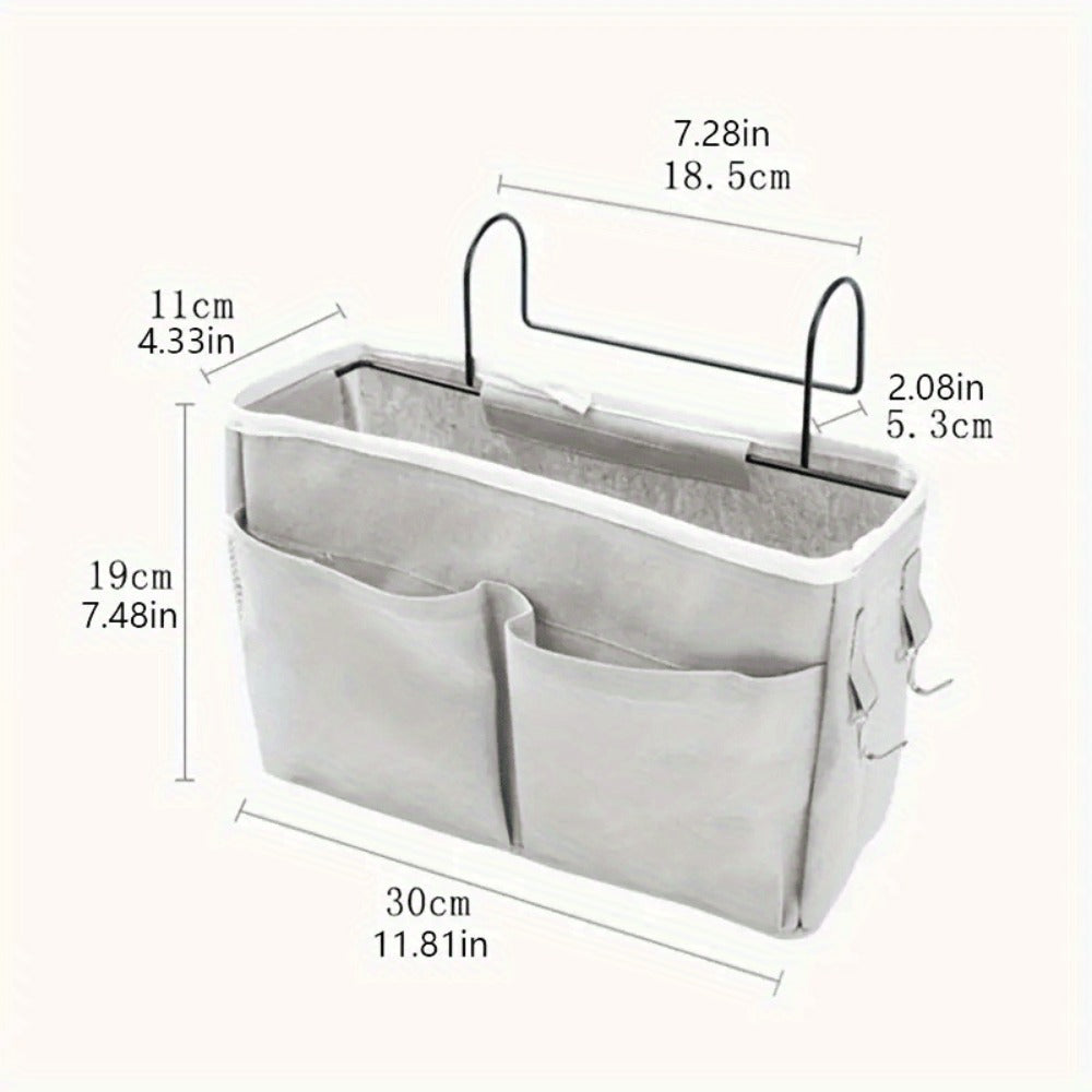 Bedside Hanging Organizer 2Pack Bed Rail Storage Bag - Bunk Bed Dorm Hospital Caddy for Books Magazines Phone Glasses Kettle Bedroom Shelf Basket Gray White