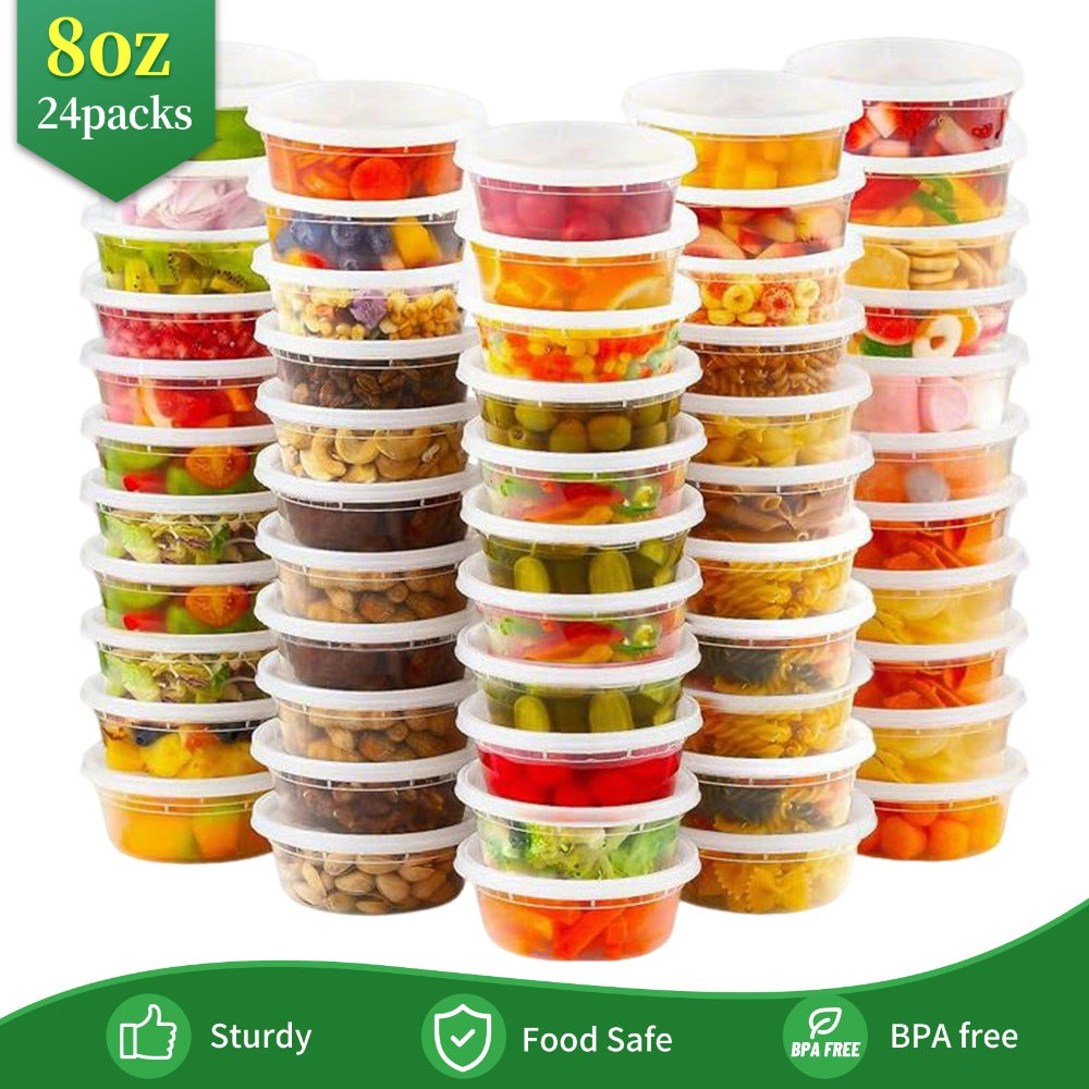 Deli Containers with Lids 48 Pack 8oz | BPA-Free Leakproof Meal Prep Containers | Microwave Dishwasher Freezer Safe Stackable Food Storage for Takeout Meal Preparation