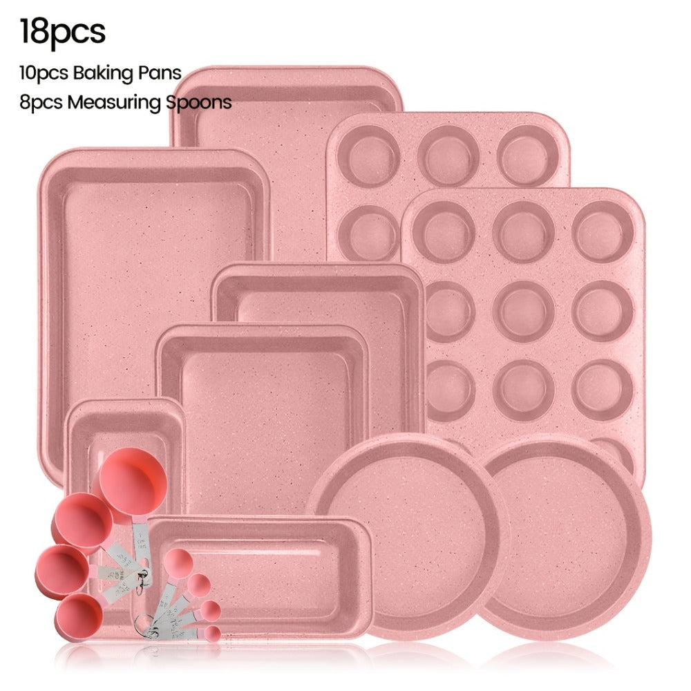 Nonstick Baking Pan Set 2 to 18pcs Carbon Steel Round Square Cake Pan Muffin Pan Bread Pan Cookie Sheet Pizza Pan Wire Rack Whisk Spatula Measuring Spoon Complete Bakeware Set
