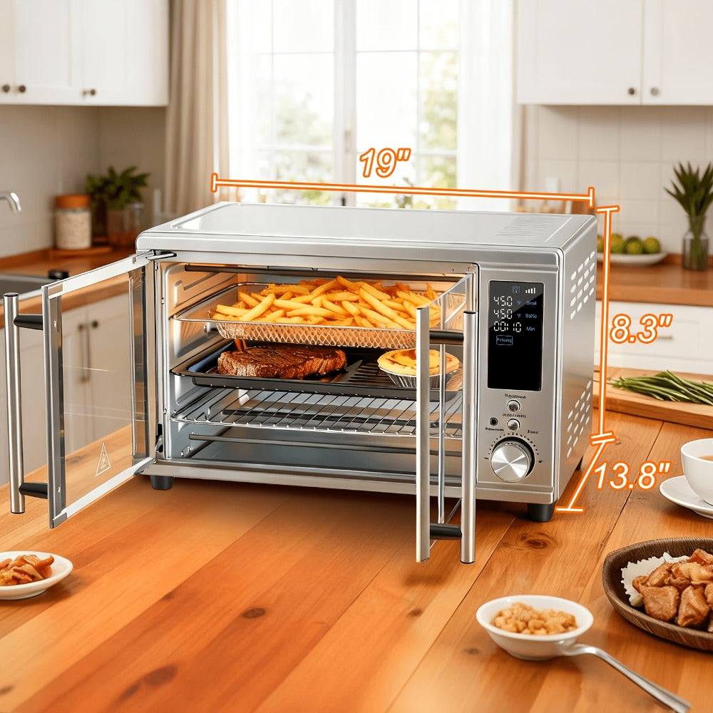 Air Fryer Toaster Oven Combo 29.6QT XL with Smart Probe, 12-in-1 Digital Countertop Oven, Stainless Steel, 7 Accessories, Rotisserie, 450¡ãF Rapid Heat, Large Family Size